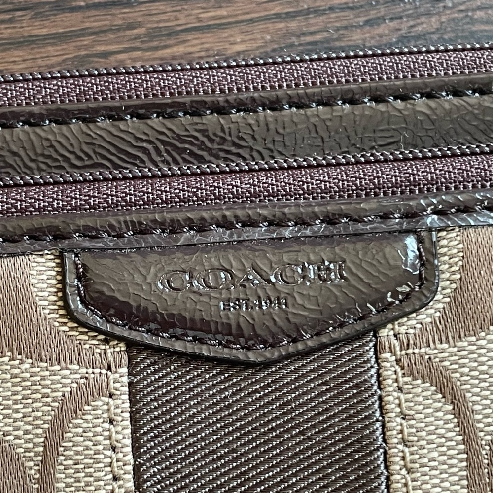 Coach Women’s Wristlet Wallet Signature Khaki Mahogany Canvas Double Zipper - Picture 4 of 10